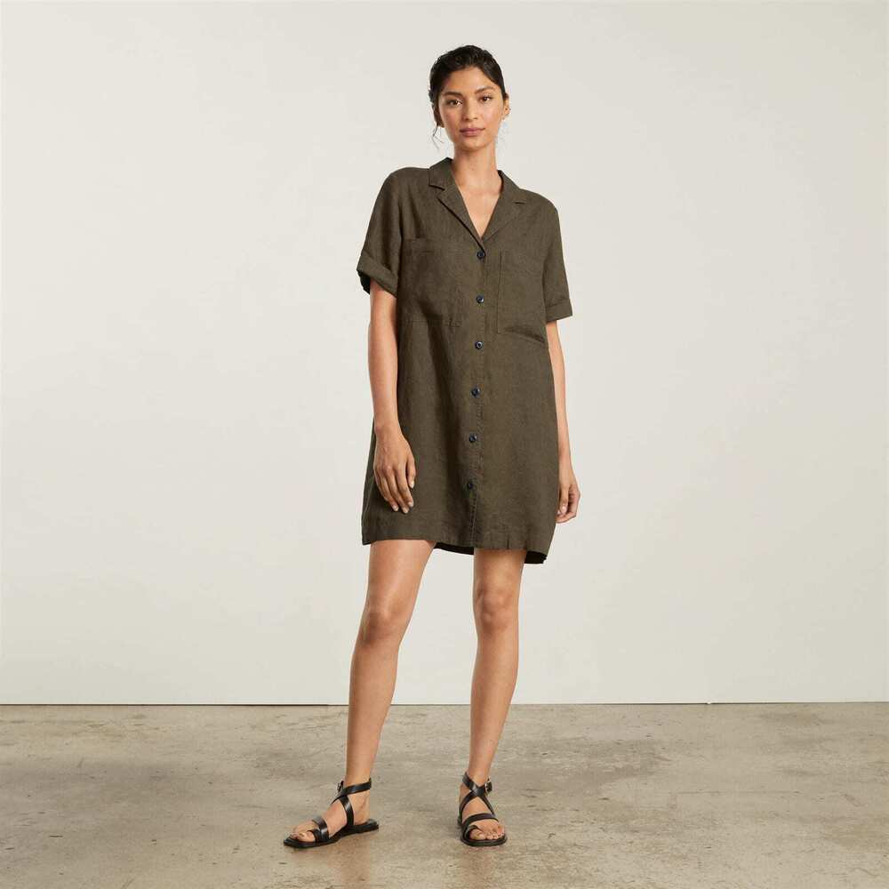Everlane Linen Workwear Dress in Beech—Size S